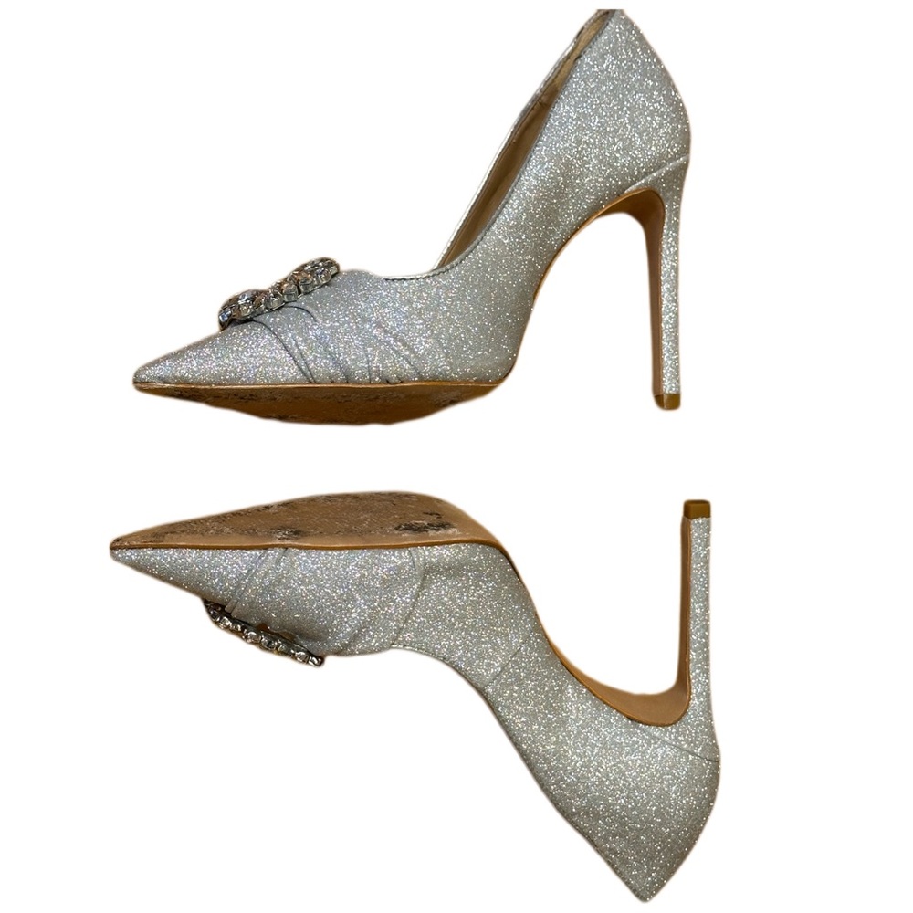 Schutz Meisho Glam Glitter Silver Pointed Toe Stiletto Heel - Picture 4 of 8
